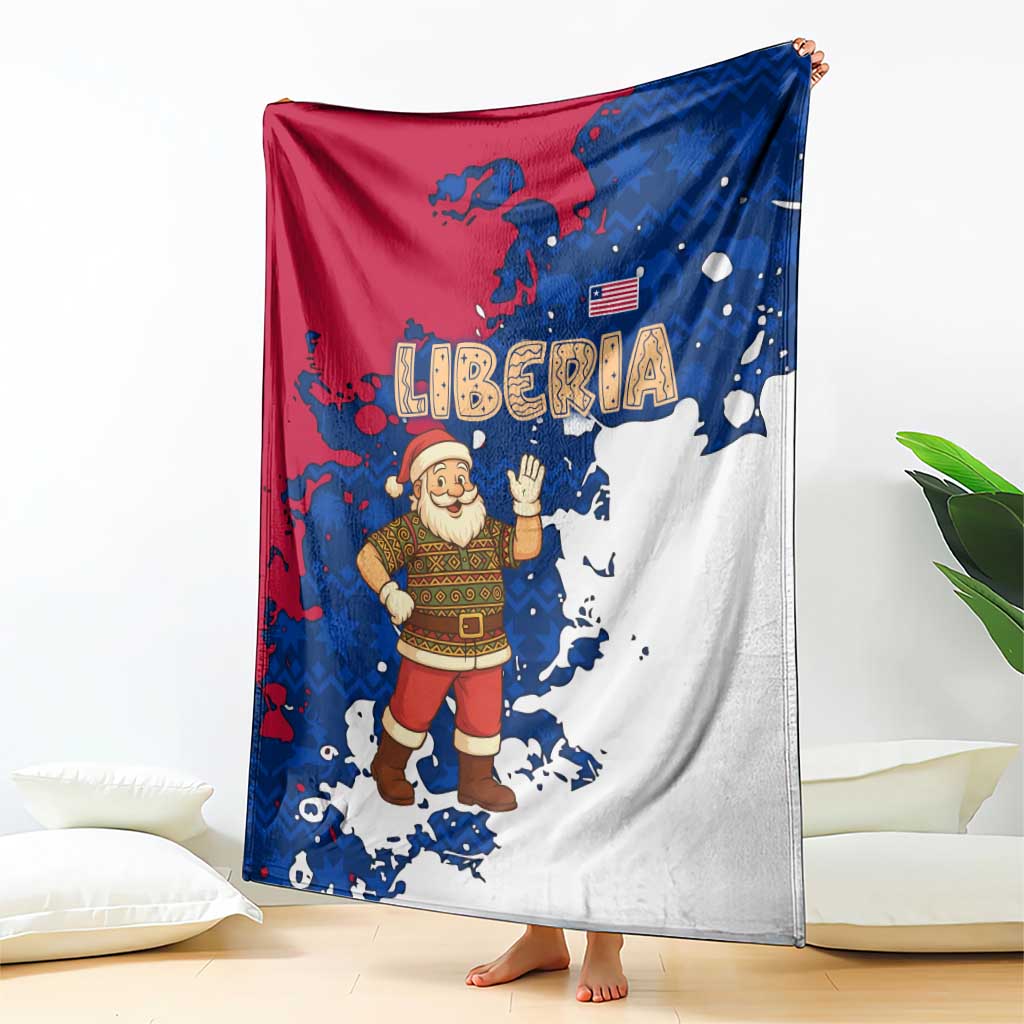 Liberia Christmas Blanket with Santa Claus Map Graphic and Red Blue Festive - Wonder Print Shop