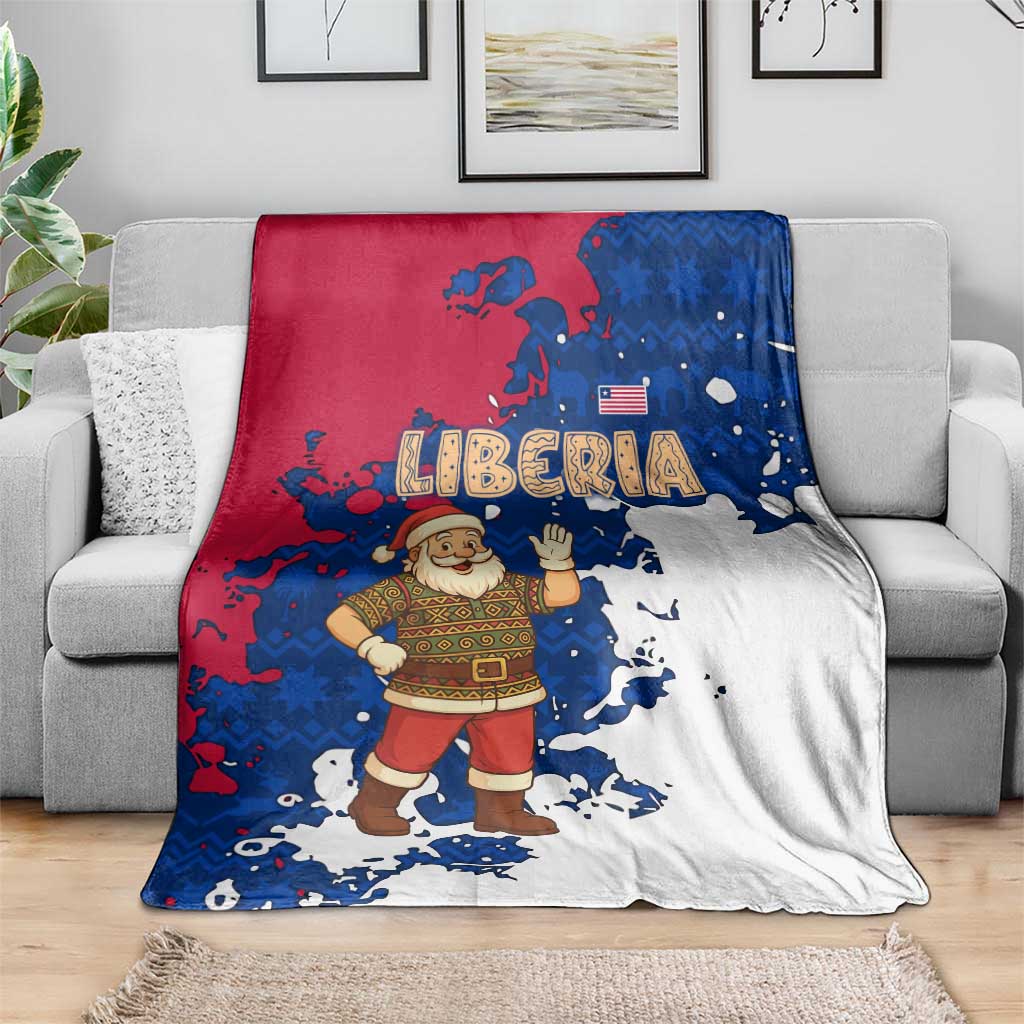 Liberia Christmas Blanket with Santa Claus Map Graphic and Red Blue Festive - Wonder Print Shop