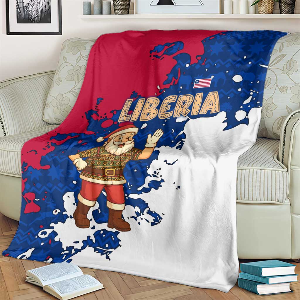 Liberia Christmas Blanket with Santa Claus Map Graphic and Red Blue Festive - Wonder Print Shop