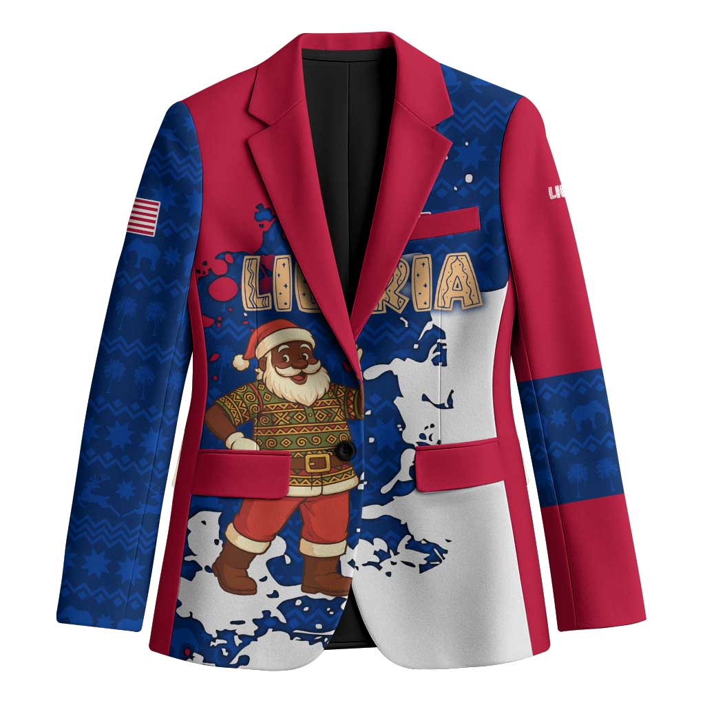 Liberia Christmas Blazer with Santa Claus Map Graphic and Red Blue Festive - Wonder Print Shop