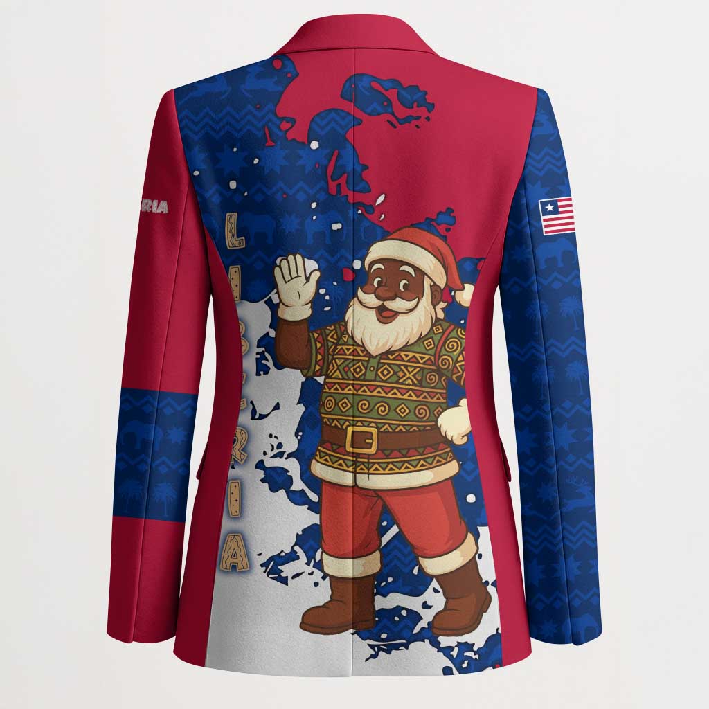 Liberia Christmas Blazer with Santa Claus Map Graphic and Red Blue Festive - Wonder Print Shop
