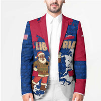 Liberia Christmas Blazer with Santa Claus Map Graphic and Red Blue Festive - Wonder Print Shop