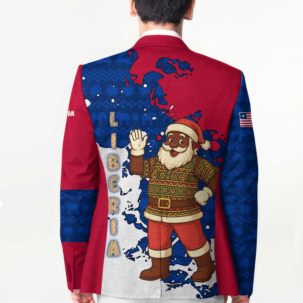 Liberia Christmas Blazer with Santa Claus Map Graphic and Red Blue Festive - Wonder Print Shop