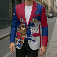 Liberia Christmas Blazer with Santa Claus Map Graphic and Red Blue Festive - Wonder Print Shop