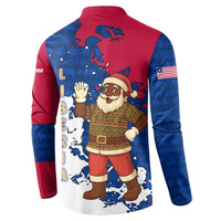 Liberia Christmas Button Sweatshirt with Santa Claus Map Graphic and Red Blue Festive - Wonder Print Shop