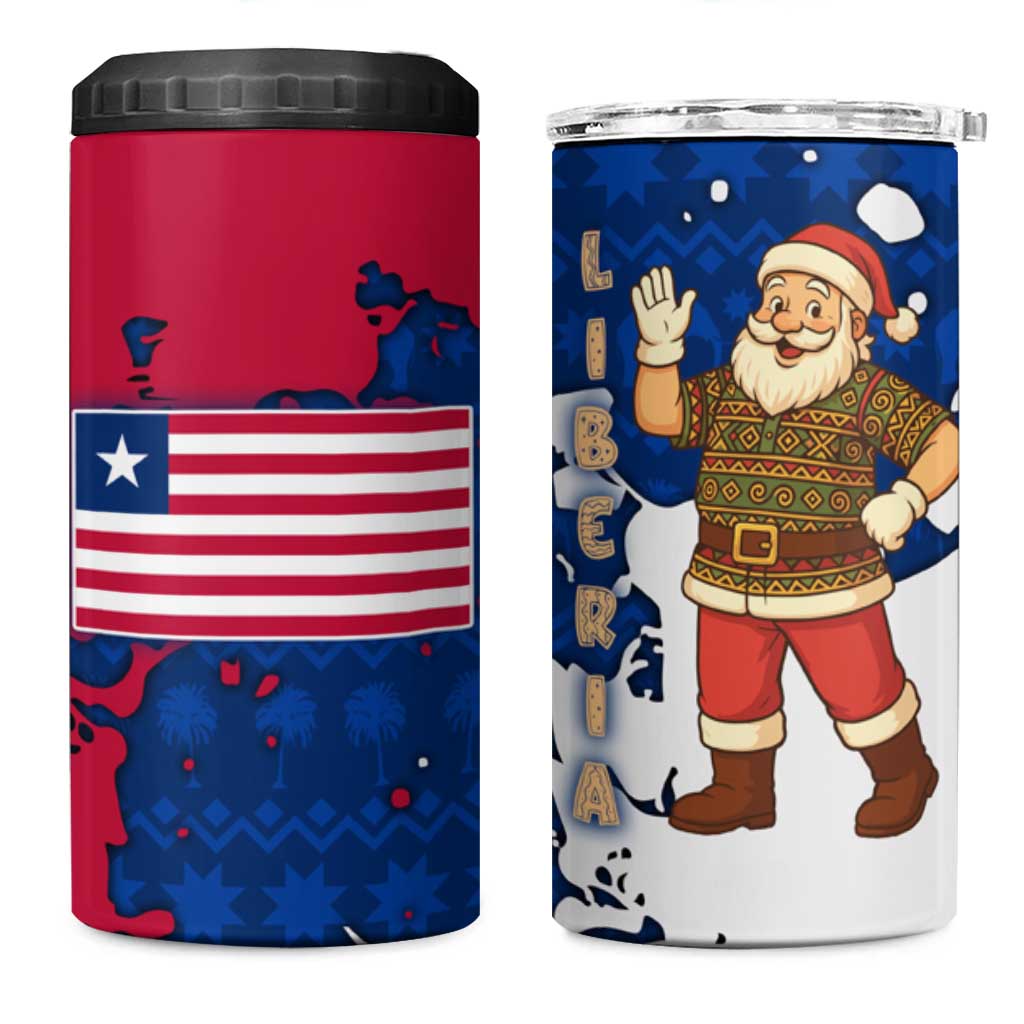 Liberia Christmas 4 in 1 Can Cooler Tumbler with Santa Claus Map Graphic and Red Blue Festive - Wonder Print Shop