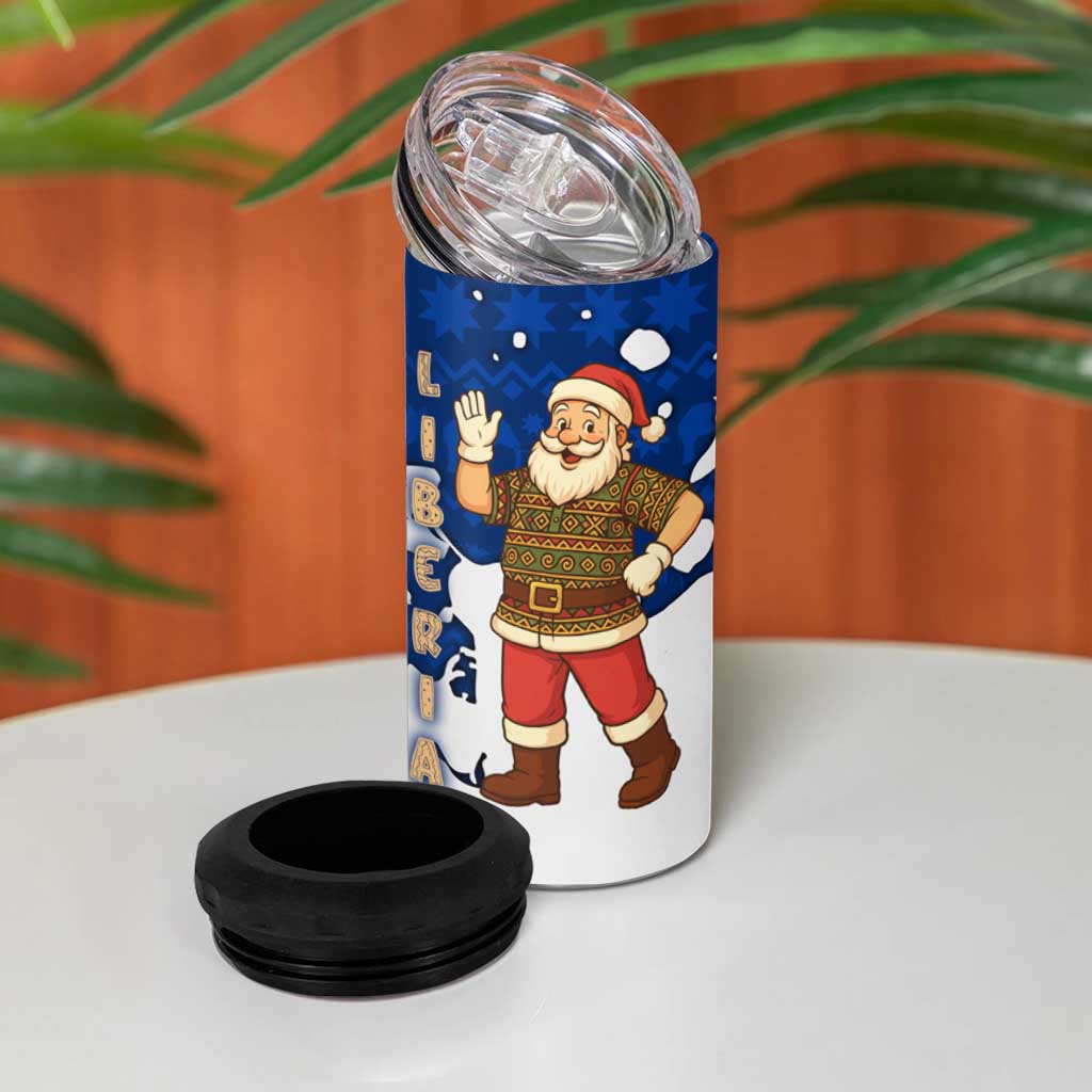 Liberia Christmas 4 in 1 Can Cooler Tumbler with Santa Claus Map Graphic and Red Blue Festive - Wonder Print Shop