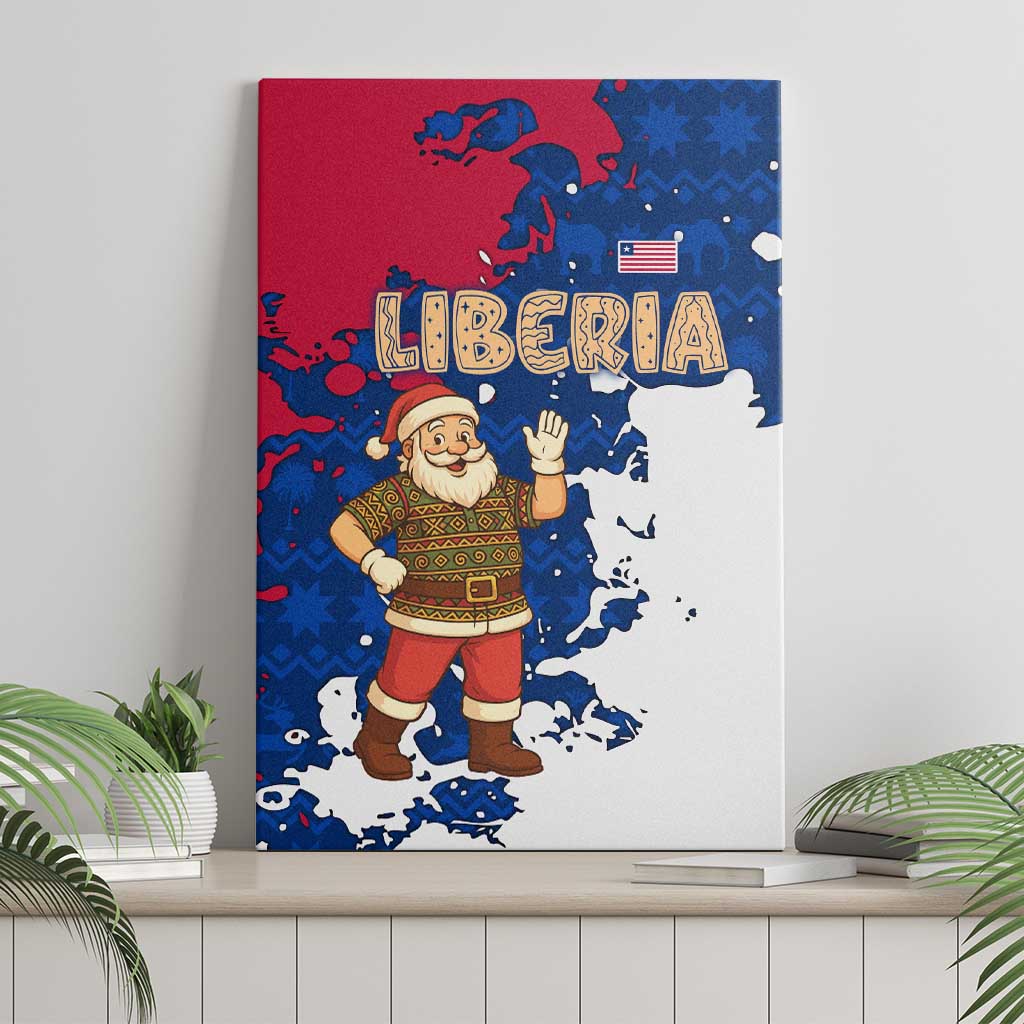 Liberia Christmas Canvas Wall Art with Santa Claus Map Graphic and Red Blue Festive - Wonder Print Shop