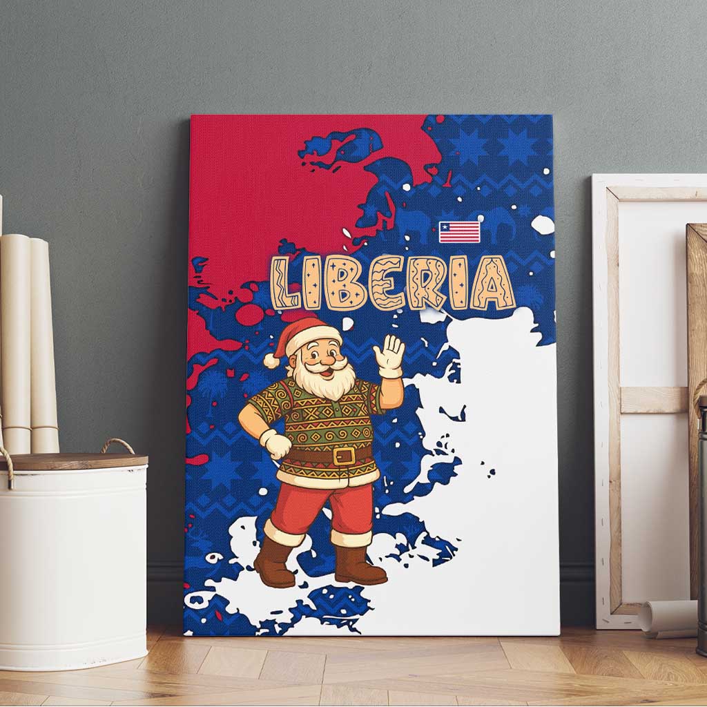 Liberia Christmas Canvas Wall Art with Santa Claus Map Graphic and Red Blue Festive - Wonder Print Shop