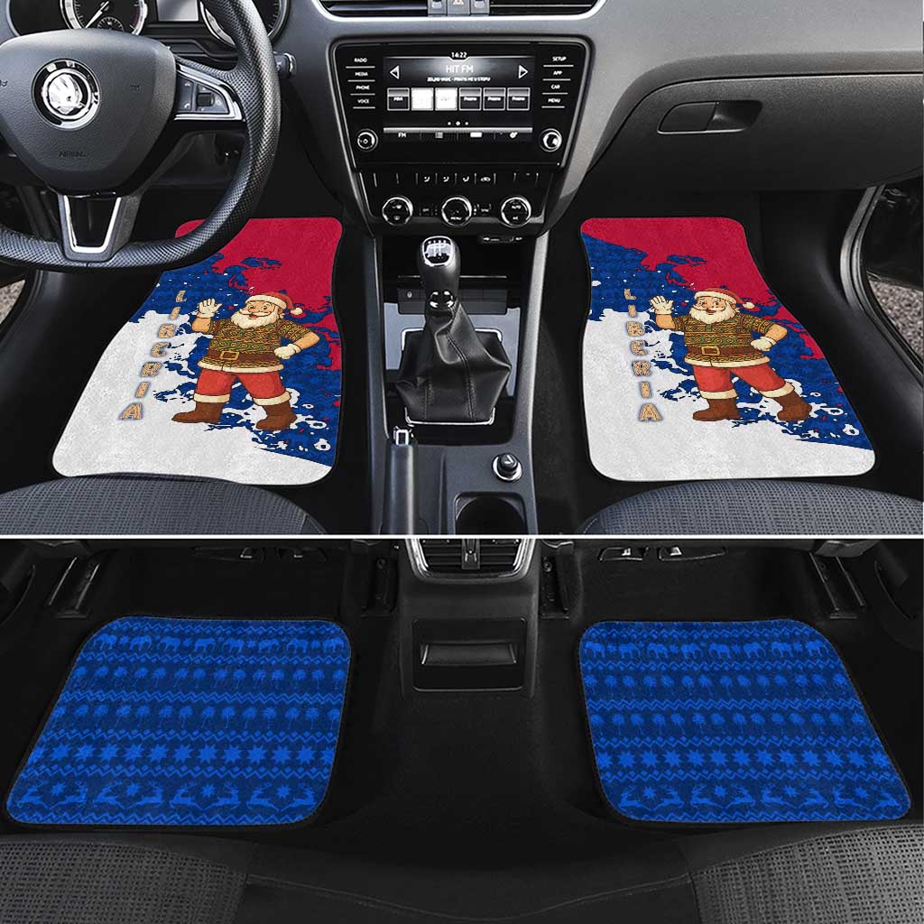 Liberia Christmas Car Mats with Santa Claus Map Graphic and Red Blue Festive - Wonder Print Shop
