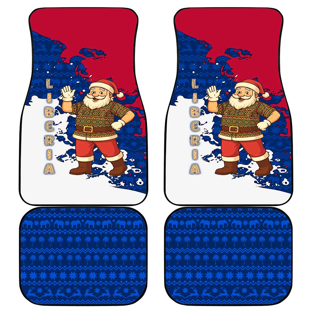 Liberia Christmas Car Mats with Santa Claus Map Graphic and Red Blue Festive - Wonder Print Shop