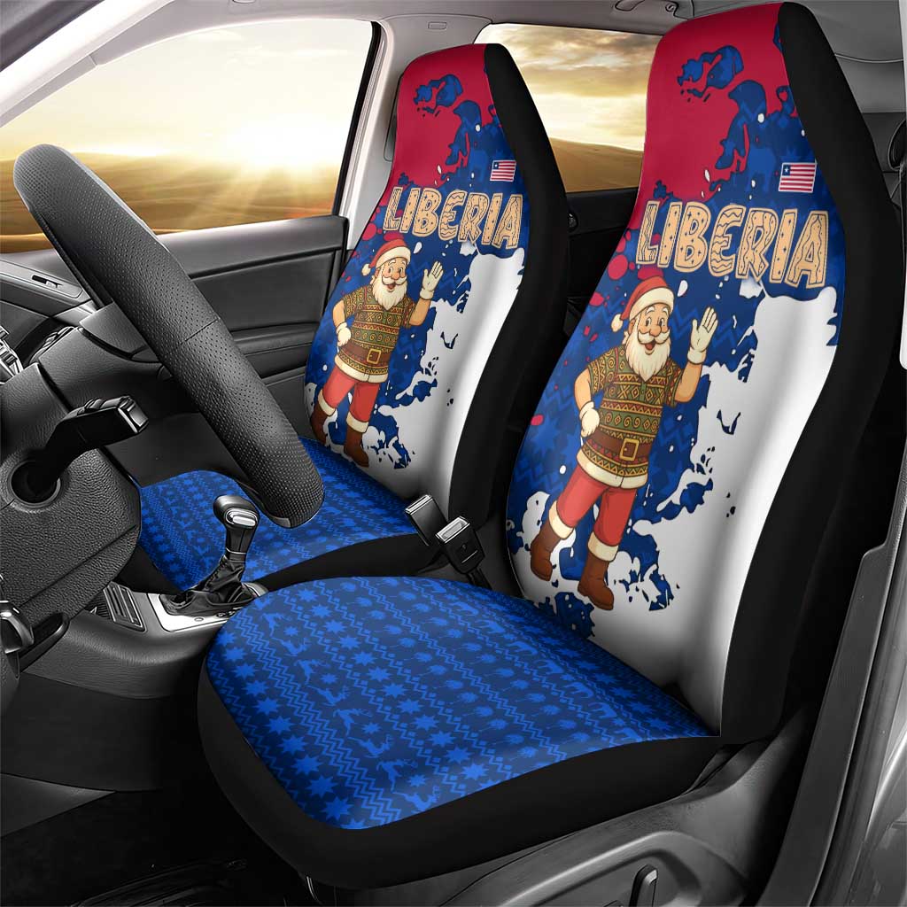 Liberia Christmas Car Seat Cover with Santa Claus Map Graphic and Red Blue Festive - Wonder Print Shop