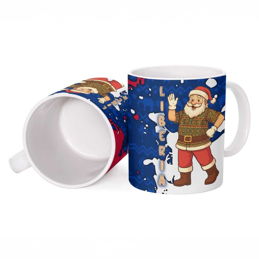 Liberia Christmas Ceramic Mug with Santa Claus Map Graphic and Red Blue Festive - Wonder Print Shop