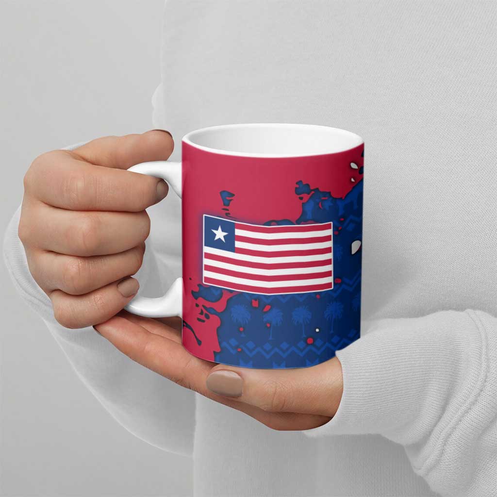 Liberia Christmas Ceramic Mug with Santa Claus Map Graphic and Red Blue Festive - Wonder Print Shop