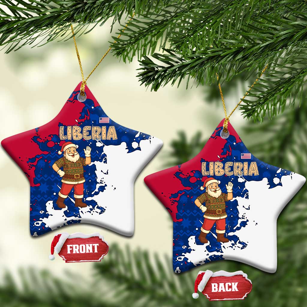 Liberia Christmas Ceramic Ornament with Santa Claus Map Graphic and Red Blue Festive - Wonder Print Shop