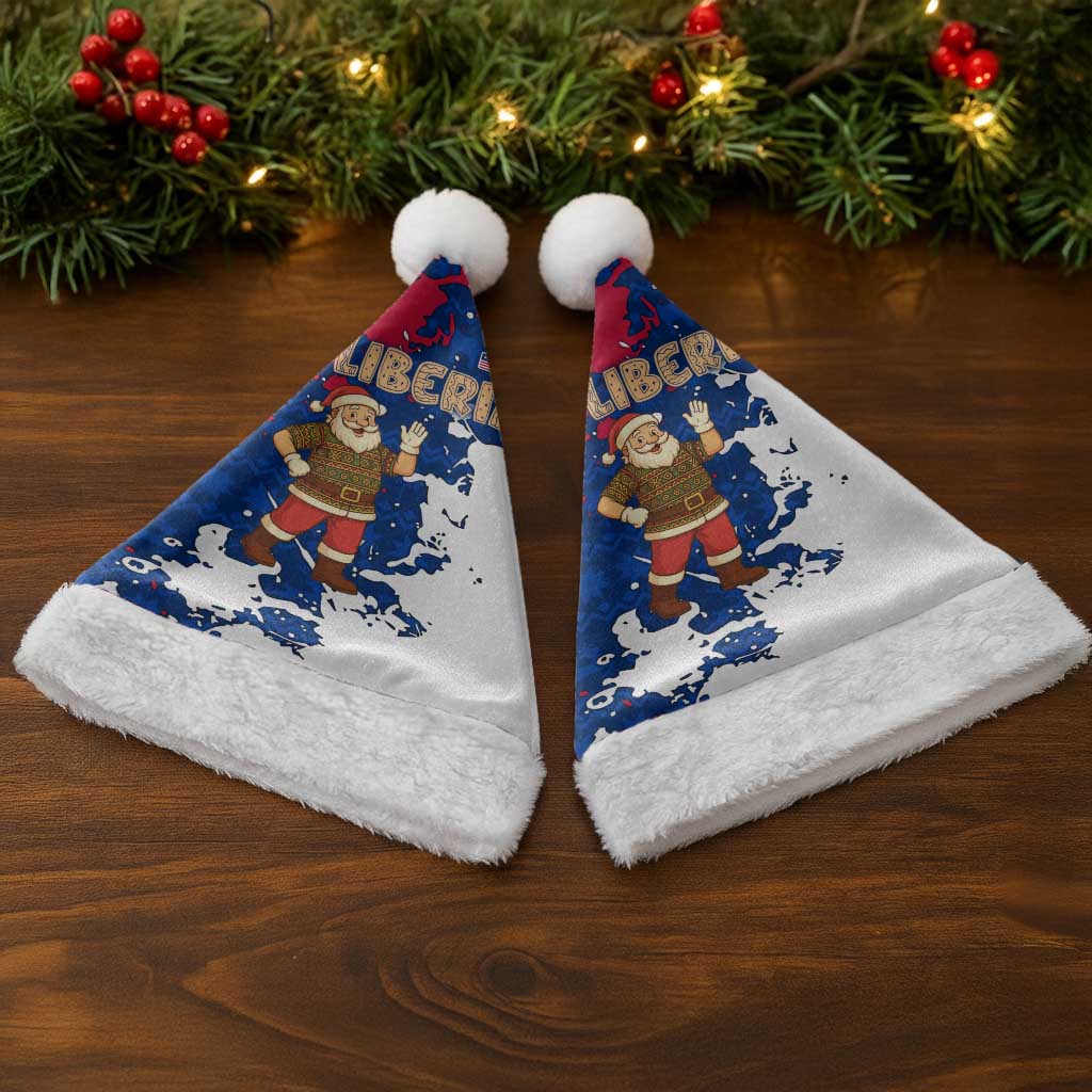 Liberia Christmas Santa Hat with Santa Claus Map Graphic and Red Blue Festive - Wonder Print Shop