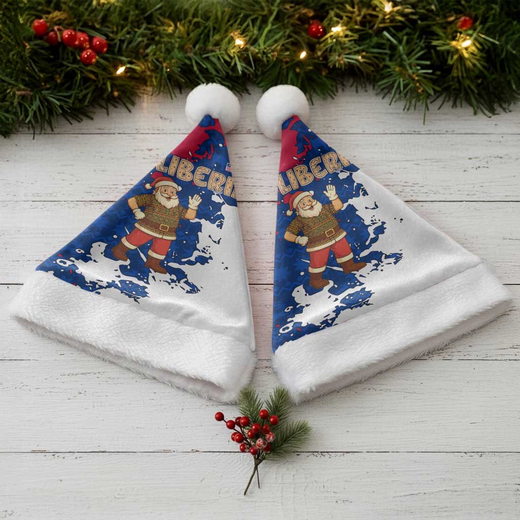 Liberia Christmas Santa Hat with Santa Claus Map Graphic and Red Blue Festive - Wonder Print Shop