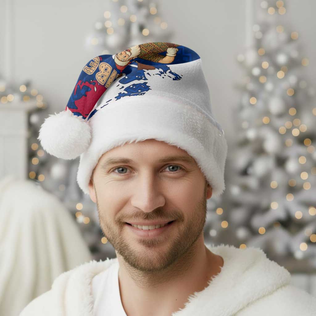 Liberia Christmas Santa Hat with Santa Claus Map Graphic and Red Blue Festive - Wonder Print Shop