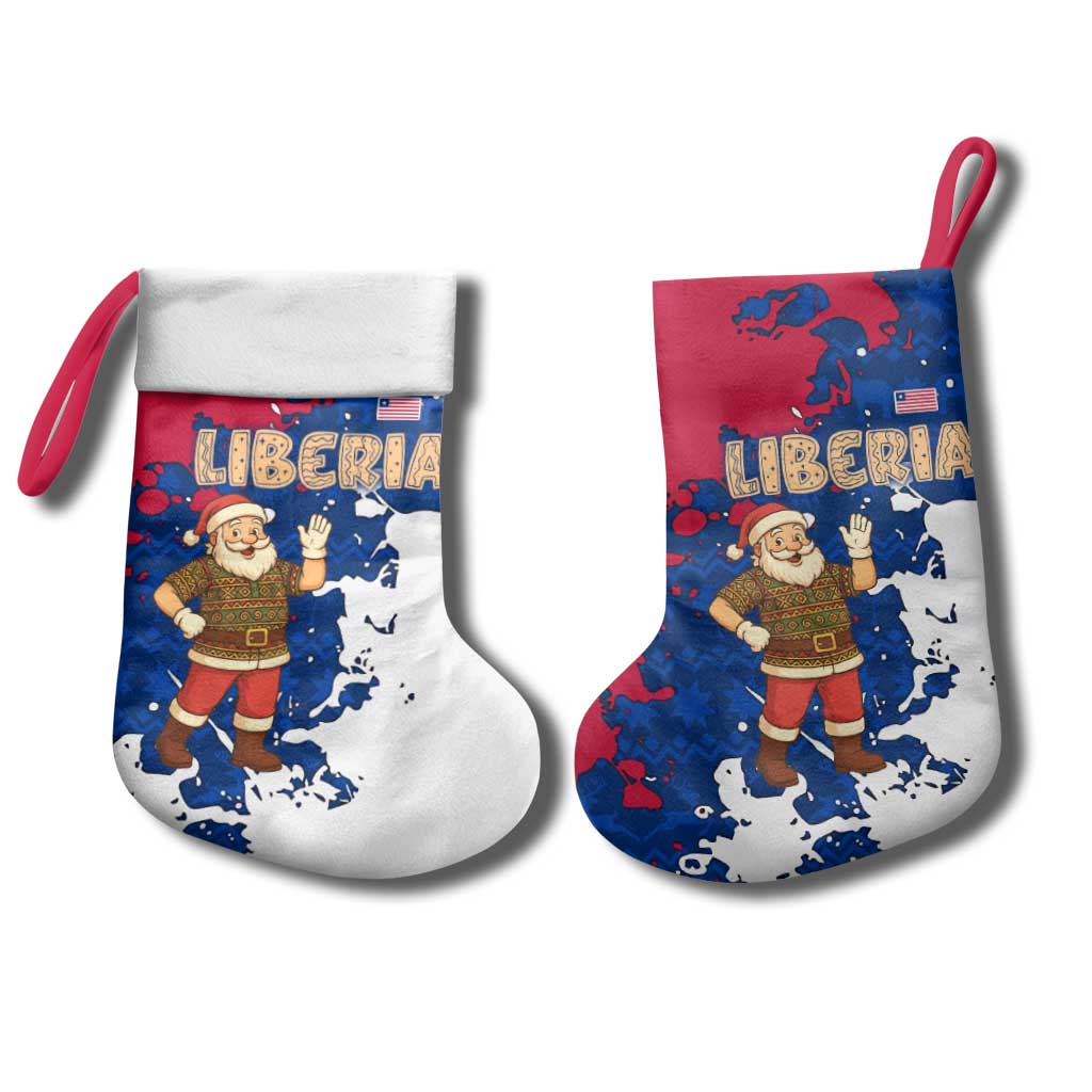 Liberia Christmas Stocking with Santa Claus Map Graphic and Red Blue Festive - Wonder Print Shop