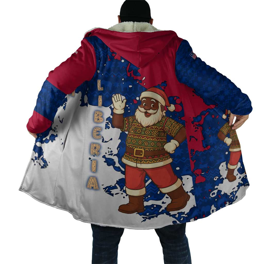 Liberia Christmas Cloak with Santa Claus Map Graphic and Red Blue Festive - Wonder Print Shop