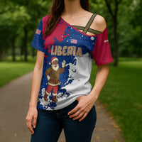 Liberia Christmas Cross Shoulder Shirt with Santa Claus Map Graphic and Red Blue Festive - Wonder Print Shop