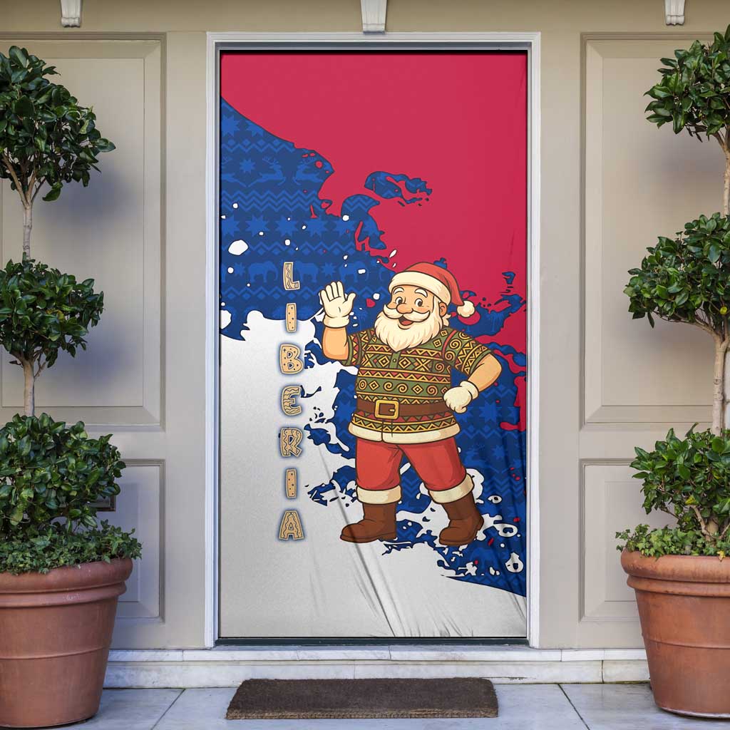 Liberia Christmas Door Cover with Santa Claus Map Graphic and Red Blue Festive - Wonder Print Shop