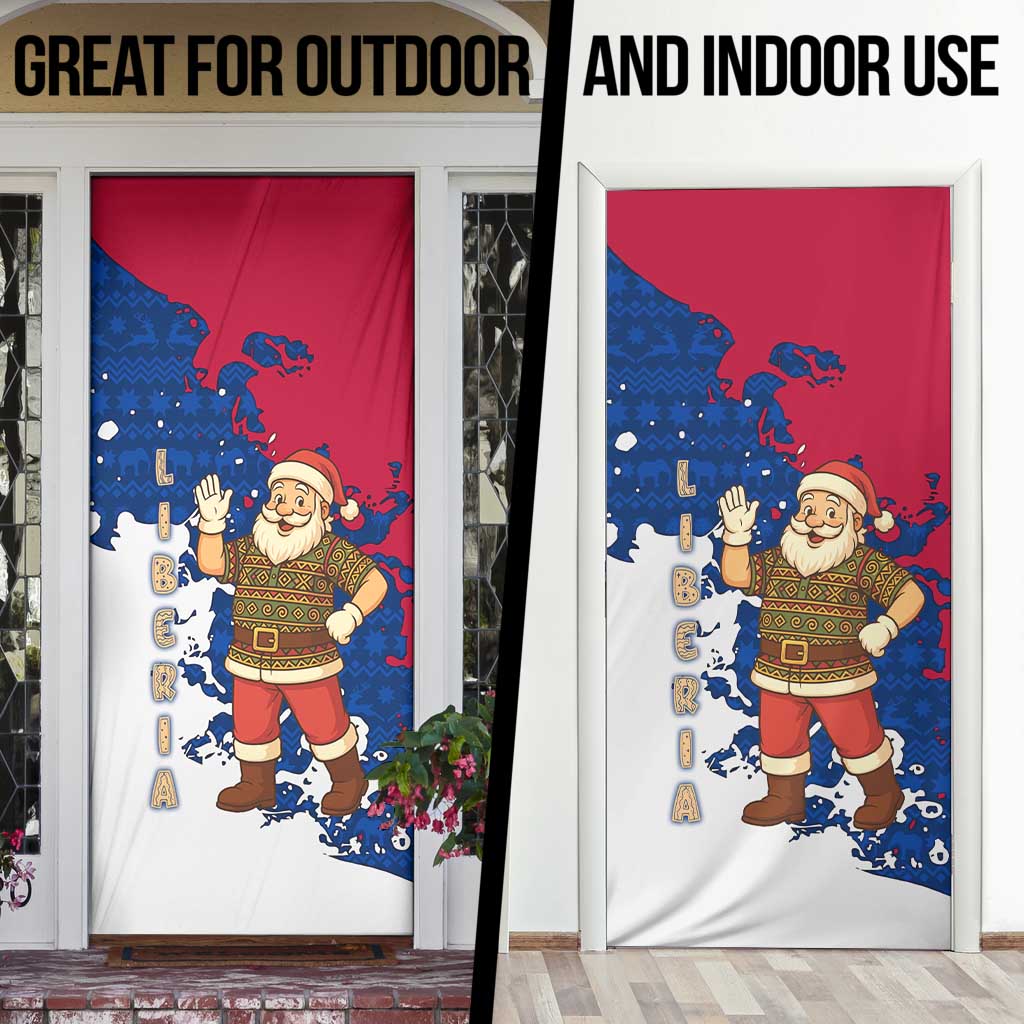 Liberia Christmas Door Cover with Santa Claus Map Graphic and Red Blue Festive - Wonder Print Shop