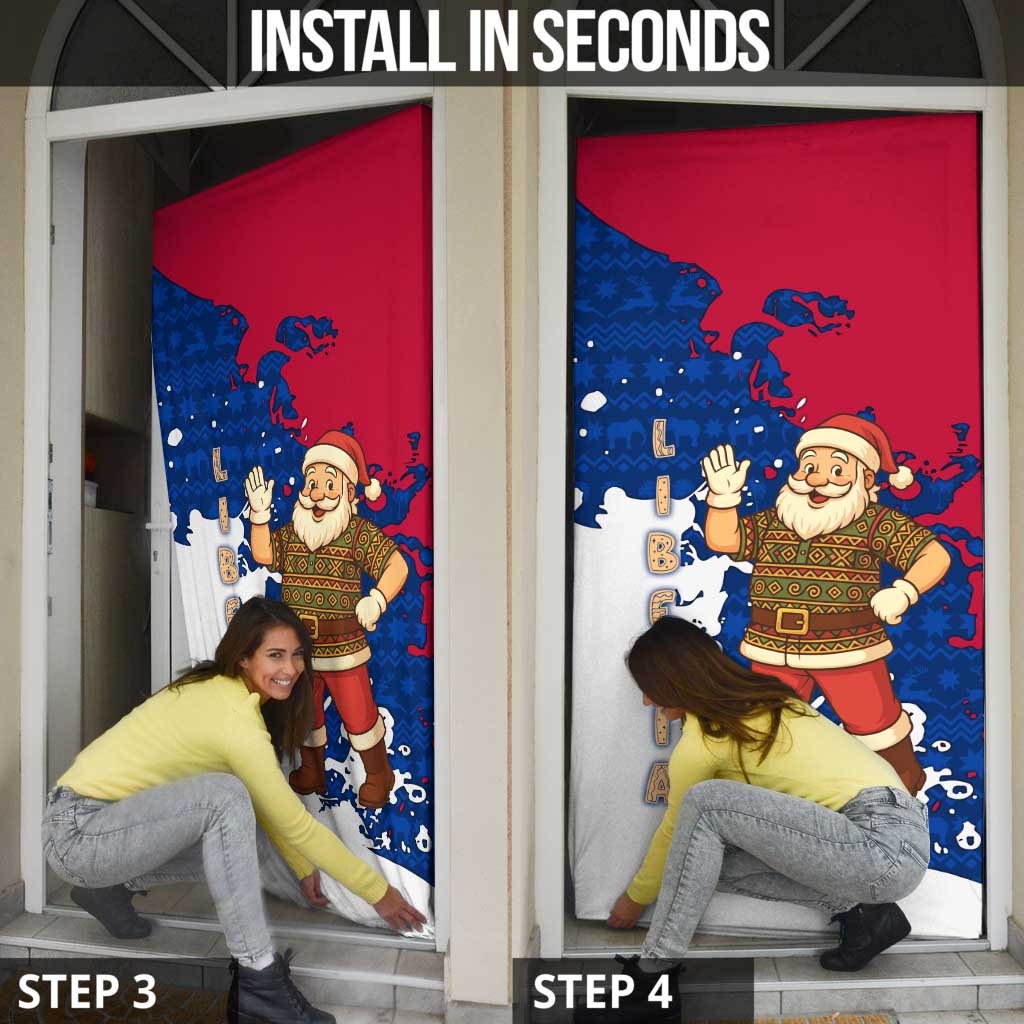 Liberia Christmas Door Cover with Santa Claus Map Graphic and Red Blue Festive - Wonder Print Shop