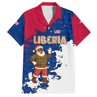 Liberia Christmas Family Matching Long Sleeve Bodycon Dress and Hawaiian Shirt with Santa Claus Map Graphic and Red Blue Festive - Wonder Print Shop
