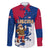 Liberia Christmas Family Matching Long Sleeve Bodycon Dress and Hawaiian Shirt with Santa Claus Map Graphic and Red Blue Festive - Wonder Print Shop