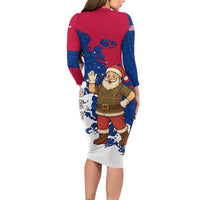 Liberia Christmas Family Matching Long Sleeve Bodycon Dress and Hawaiian Shirt with Santa Claus Map Graphic and Red Blue Festive - Wonder Print Shop