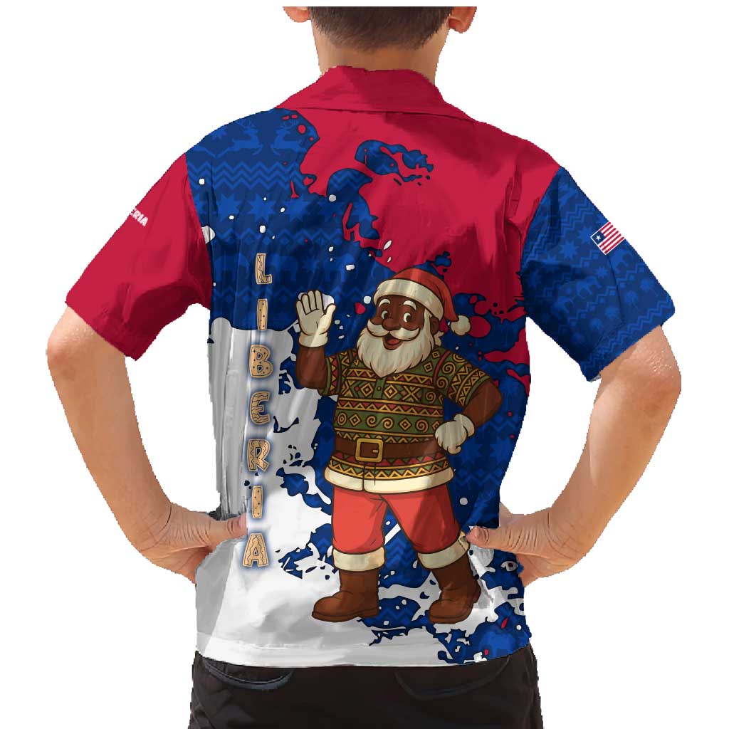 Liberia Christmas Family Matching Mermaid Dress and Hawaiian Shirt with Santa Claus Map Graphic and Red Blue Festive - Wonder Print Shop