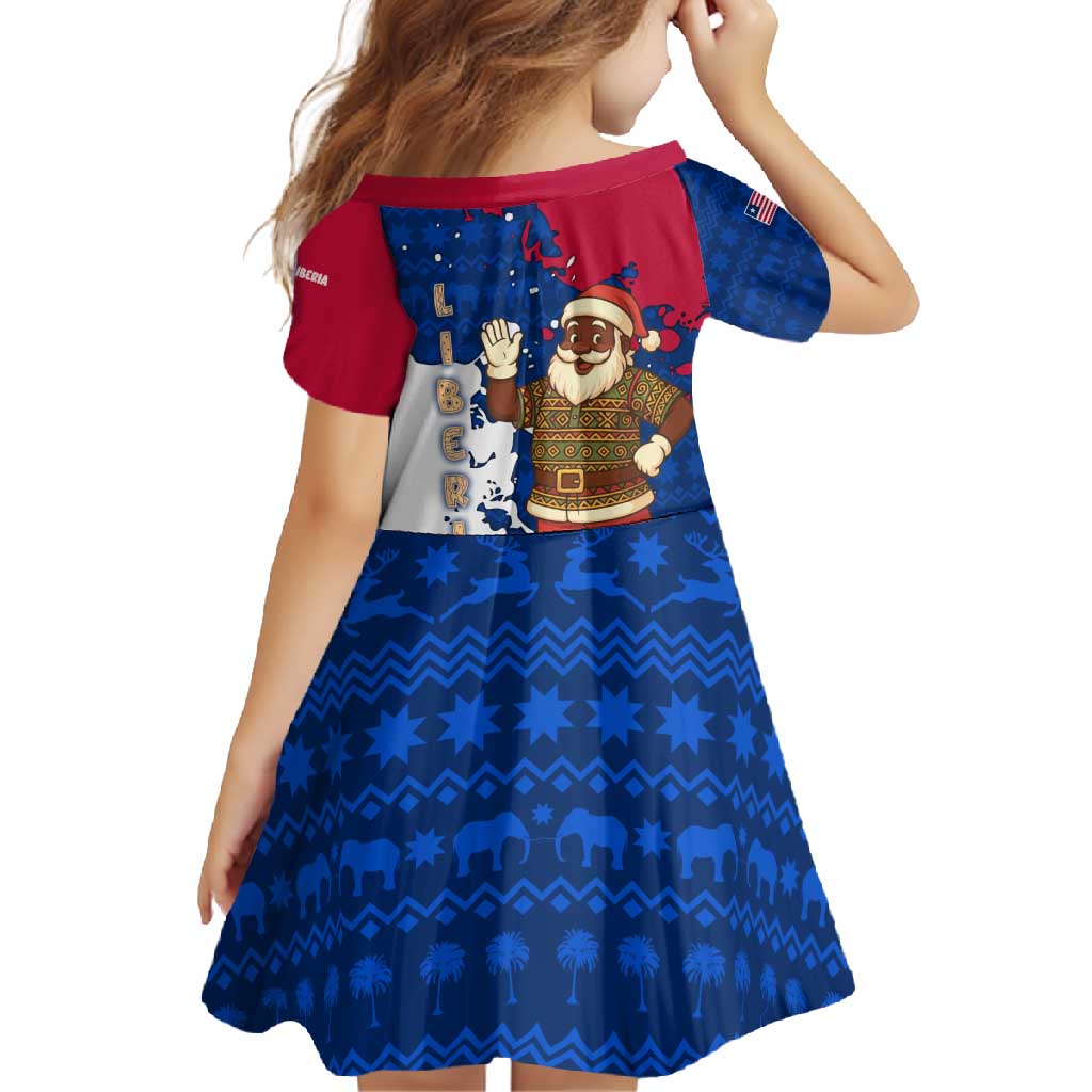 Liberia Christmas Family Matching Mermaid Dress and Hawaiian Shirt with Santa Claus Map Graphic and Red Blue Festive - Wonder Print Shop