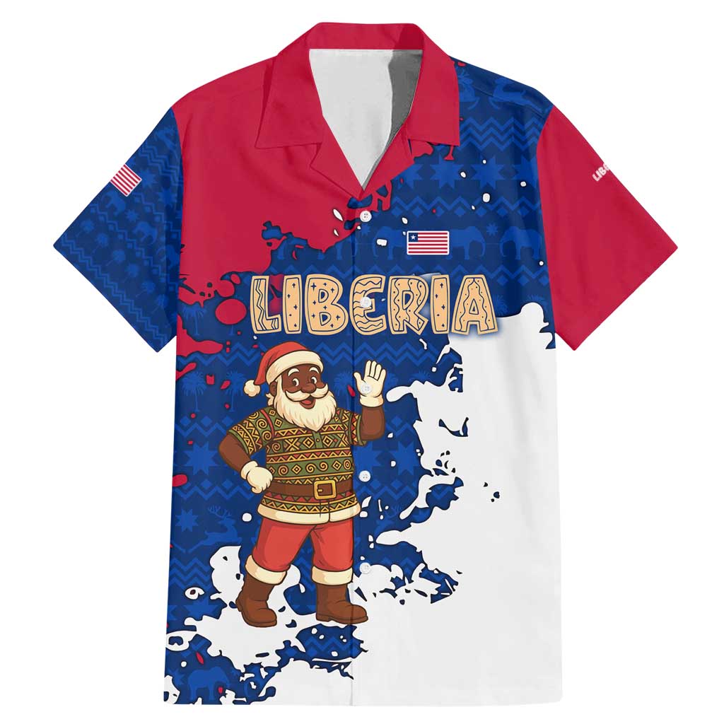Liberia Christmas Family Matching Mermaid Dress and Hawaiian Shirt with Santa Claus Map Graphic and Red Blue Festive - Wonder Print Shop