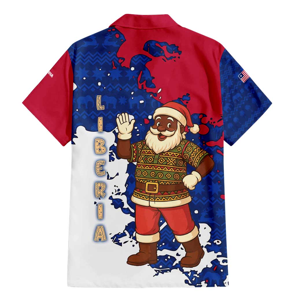 Liberia Christmas Family Matching Mermaid Dress and Hawaiian Shirt with Santa Claus Map Graphic and Red Blue Festive - Wonder Print Shop