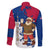 Liberia Christmas Family Matching Off The Shoulder Long Sleeve Dress and Hawaiian Shirt with Santa Claus Map Graphic and Red Blue Festive - Wonder Print Shop