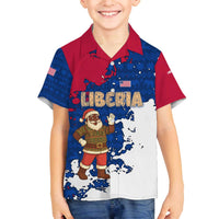 Liberia Christmas Family Matching Off The Shoulder Long Sleeve Dress and Hawaiian Shirt with Santa Claus Map Graphic and Red Blue Festive - Wonder Print Shop