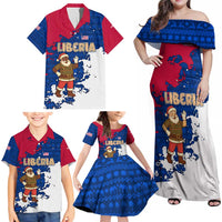 Liberia Christmas Family Matching Off Shoulder Maxi Dress and Hawaiian Shirt with Santa Claus Map Graphic and Red Blue Festive - Wonder Print Shop