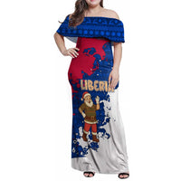 Liberia Christmas Family Matching Off Shoulder Maxi Dress and Hawaiian Shirt with Santa Claus Map Graphic and Red Blue Festive - Wonder Print Shop