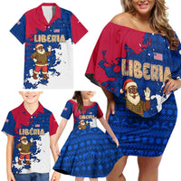 Liberia Christmas Family Matching Off Shoulder Short Dress and Hawaiian Shirt with Santa Claus Map Graphic and Red Blue Festive - Wonder Print Shop