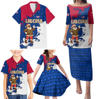 Liberia Christmas Family Matching Puletasi and Hawaiian Shirt with Santa Claus Map Graphic and Red Blue Festive - Wonder Print Shop
