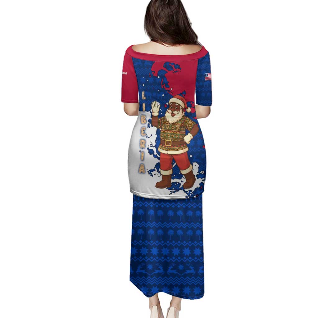 Liberia Christmas Family Matching Puletasi and Hawaiian Shirt with Santa Claus Map Graphic and Red Blue Festive - Wonder Print Shop