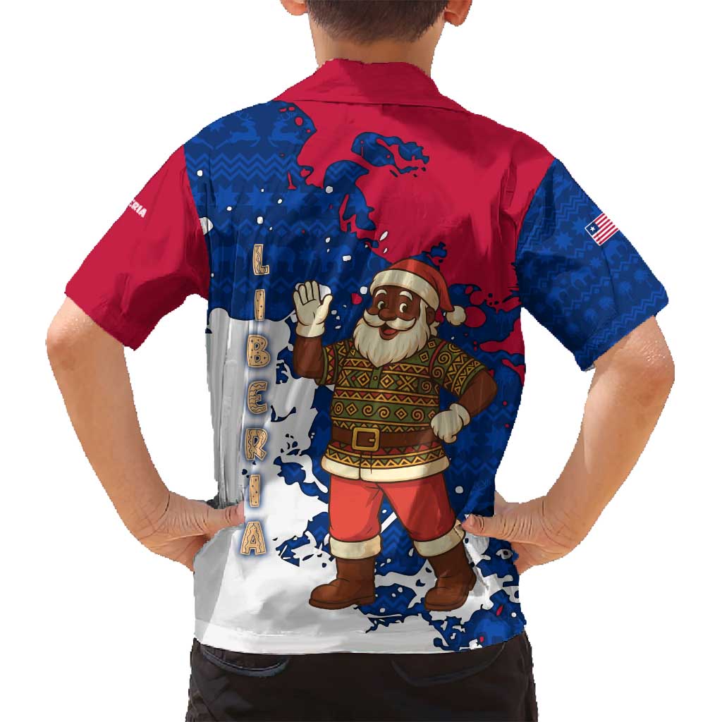 Liberia Christmas Family Matching Tank Maxi Dress and Hawaiian Shirt with Santa Claus Map Graphic and Red Blue Festive - Wonder Print Shop