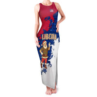 Liberia Christmas Family Matching Tank Maxi Dress and Hawaiian Shirt with Santa Claus Map Graphic and Red Blue Festive - Wonder Print Shop