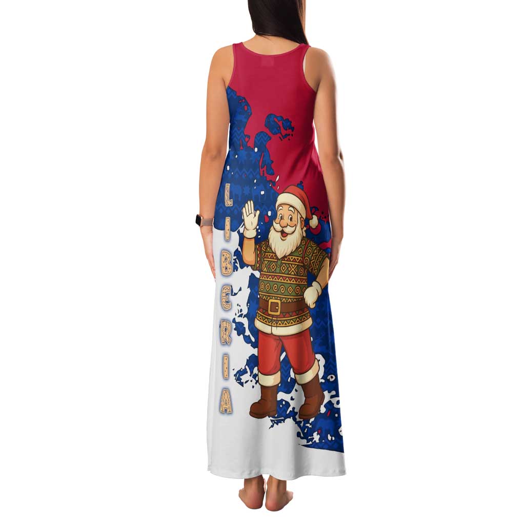 Liberia Christmas Family Matching Tank Maxi Dress and Hawaiian Shirt with Santa Claus Map Graphic and Red Blue Festive - Wonder Print Shop