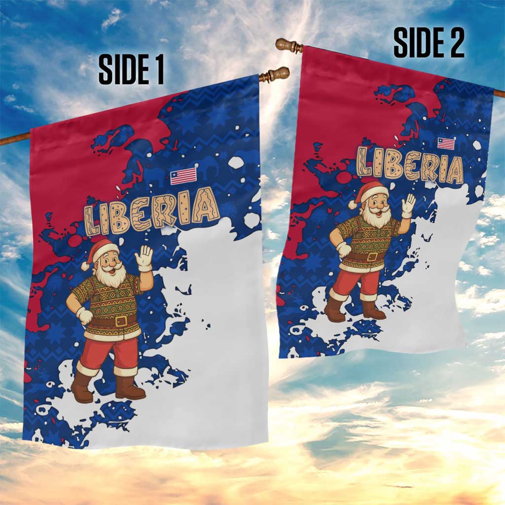 Liberia Christmas Garden Flag with Santa Claus Map Graphic and Red Blue Festive - Wonder Print Shop
