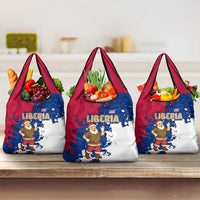 Liberia Christmas Grocery Bag with Santa Claus Map Graphic and Red Blue Festive - Wonder Print Shop