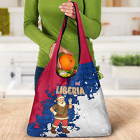Liberia Christmas Grocery Bag with Santa Claus Map Graphic and Red Blue Festive - Wonder Print Shop