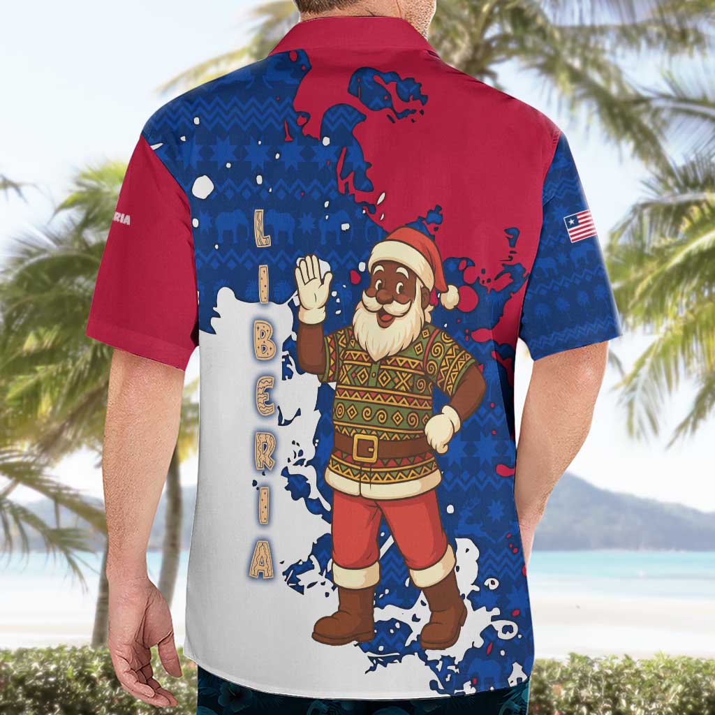 Liberia Christmas Hawaiian Shirt with Santa Claus Map Graphic and Red Blue Festive - Wonder Print Shop