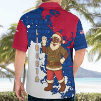 Liberia Christmas Hawaiian Shirt with Santa Claus Map Graphic and Red Blue Festive - Wonder Print Shop